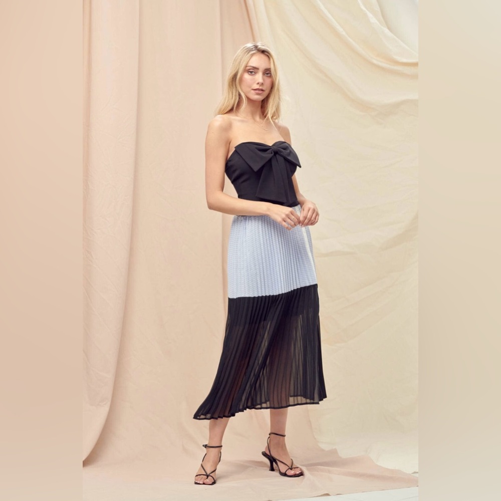 NWT Boutique High Waisted Emmy Pleated Midi Skirt